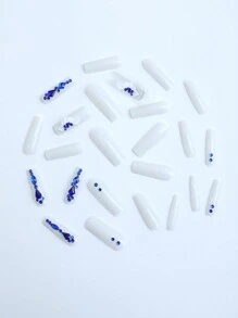 Lập tức Nâng cấp Của bạn Với 24 Dài Hình vuông Nhấn Móng tay Mùa Thu /đông Mới Bó hoa Trân châu Trắng Móng tay Mặt Trắng Năm cánh Hoa Xanh Sâu Biển Tim Xanh Hình dạng Kim cương Đồ trang trí Tiệc trà Cần thiết Móng tay giả Với Thạch Keo dính 1 cái Và Tài liệu Dải 1 cái - Nhiều màu - Xem 4
