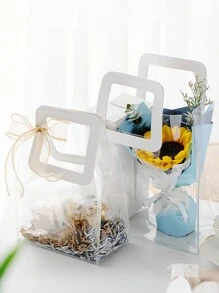 6pcs Classic Clear Square & Round Handle Pvc Candy Snack Gift Packaging Bags, Suitable For Home, Party, Wedding & Gift Giving - Transparent Square - View 3