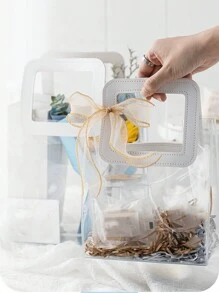 6pcs Classic Clear Square & Round Handle Pvc Candy Snack Gift Packaging Bags, Suitable For Home, Party, Wedding & Gift Giving - Transparent Square - View 4