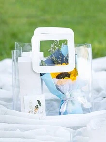 6pcs Classic Clear Square & Round Handle Pvc Candy Snack Gift Packaging Bags, Suitable For Home, Party, Wedding & Gift Giving - Transparent Square - View 6