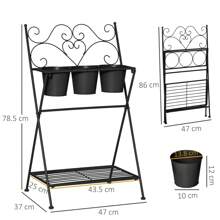 Giá đỡ cây bằng kim loại gấp, Bộ chậu cây có kệ cho nhà và vườn, 47x37x78,5cm, màu đen - màu đen - Xem 5