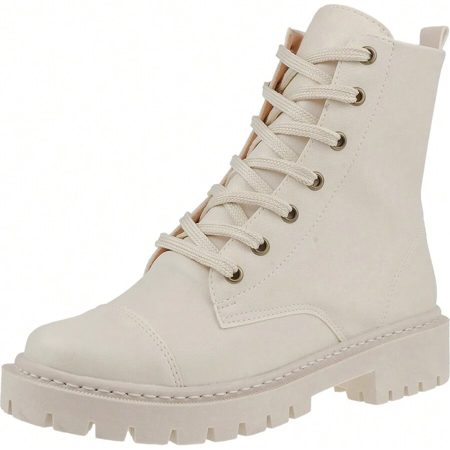 Women's Maduda Tractor Sole Comfortable Ankle Boot, Blogger Style, Fake Old Style - Beige - View 1