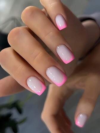 24pcs Short Minimalist Pink French Square Nail Tips + 1pc Jelly Gel + 1pc Nail File Press On Nails Nail Supplies