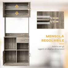 Credenza Moderna per Cucina o Sala da Pranzo, Mobile Buffet con Armadietti e Cassetti in Legno, Grigio, 71x41x178cm - Grigio - Visualizzare 8