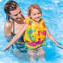 Chaleco Flotador Inflable Niños Chalecos Salvavidas Animados,Chaleco Salvavidas para niños,Chaleco de Natación para Niños con Mangas, Chaqueta de Natación con Correa Ajustable de Dibujos Animados, Flotadores de Piscina para Niños - Amarillo - Ver 4