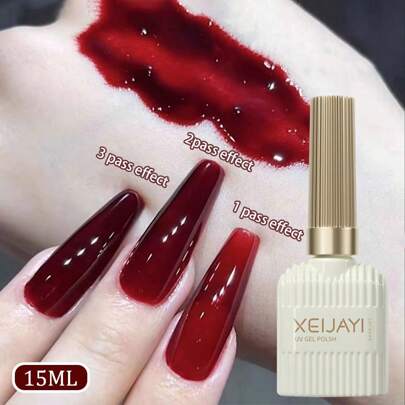 XEIJAYI 1Pc 15Ml Jelly Crystal Gel Nail Polish Translucent Wine Red With Sheer Ice Clear Effect - Soak Off Uv/Led - Perfect For Diy Manicures Gift For Women Nails