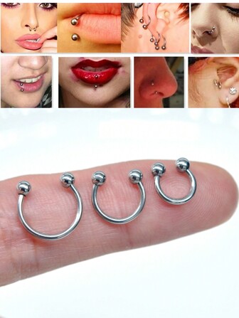 2pcs Nose Hoop Septum Ring Lip Stainless Steel BCR Cartilage Earrings Circular Tragus Fake Ear Piercing Horseshoe Body Jewelry
