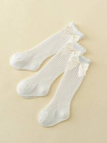 3對寶寶女孩蝴蝶結網眼中腿襪 - 白色 - 查看 3