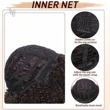 14英寸黃色漸層短捲髮假髮帶劉海小卷女士合成纖維頭髮耐熱替代品假髮時尚炸彈卷假髮 - 黃色 - 查看 8