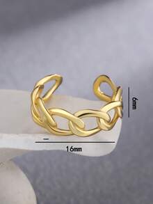 ESBERRY 1入組鏈條流行可調節戒指適合女士S925純銀黃金顏色精細首飾類日常穿著禮物 - 金黃色 - 查看 4