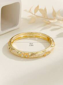 1pc Ladies' Cloisonne Style Blue & Rhinestone & Oil Drop Detail Gold Plated Bangle Bracelet