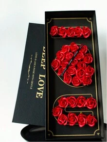 32Pcs I LOVE U Flora Scented Bath Soap Rose Flower Petals, Plant Essential Oil Rose Soap Set Guest Soap Shaped Petals Best Gifts Ideas For Her Women Teens Girls Mom, Anniversary/Birthday/Wedding/Valentine'S Day/Mother'S Day Gift - 玫瑰紅 - 查看 3