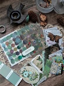 91入組diy手工藝材料包:背景紙、卡片、貼紙-復古、清新和藝術風格,適用於剪貼、寫日記、裝飾等 - 黃色 - 查看 8