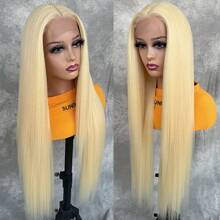 #613 Vàng Tóc giả phía trước Lace Sợi tổng hợp Tóc Nhổ trước Dài Thẳng Vàng Ren Tóc giả Chống nóng Chất xơ Tóc Sợi tổng hợp Ren Mặt trước Tóc giả Ở giữa Phần Glueless Tóc giả Đối với phụ nữ - Vàng - Xem 2