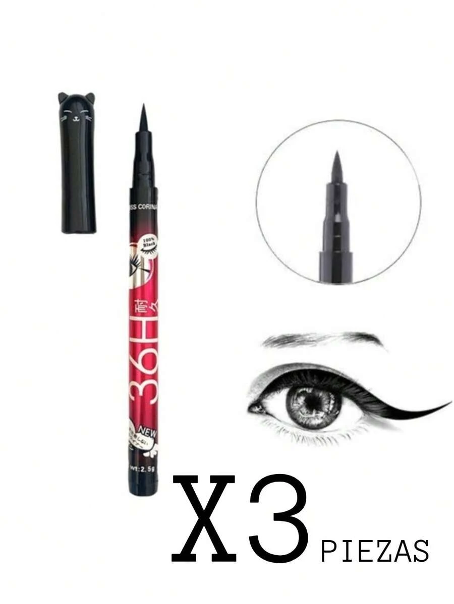 Delineador 36h Negro Para Ojo Plumón Gato Maquillaje - 3 Piezas - Ver 1