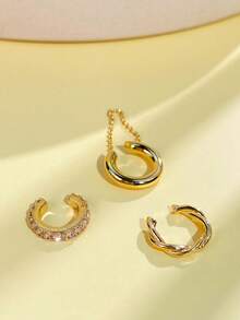 5 cái/bộ Tối giản Sành điệu Xu hướng: Cắt giảm Nhỏ bé Lá cây Hình chữ C Non-Pierced Vòng bít tai - Vàng - Xem 2