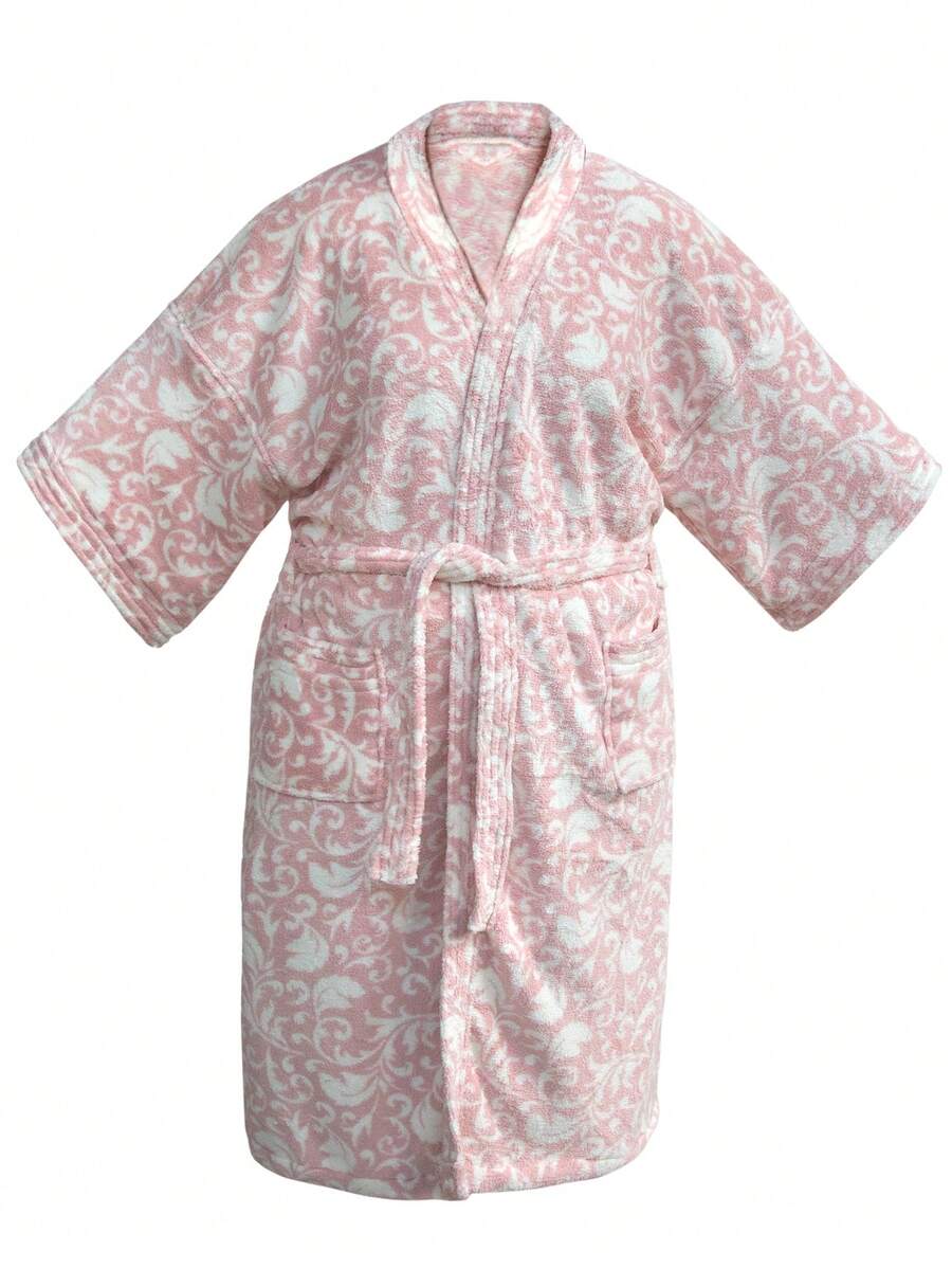 Bata Microfibra Unitalla Palo de Rosa Estampada Super Absorbente - Rosa Pálido - Ver 1