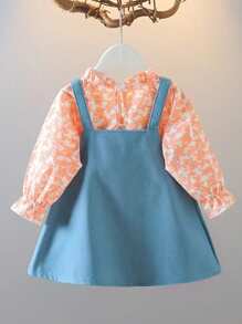 女嬰印花喇叭袖上衣&荷葉邊背帶裙 - 彩色 - 查看 2