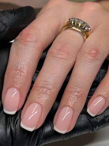 24入組簡約白色法式方形指甲貼片+1張啫喱膠+1支修甲磨板，即貼式美甲指甲用品 - 彩色 - 查看 1