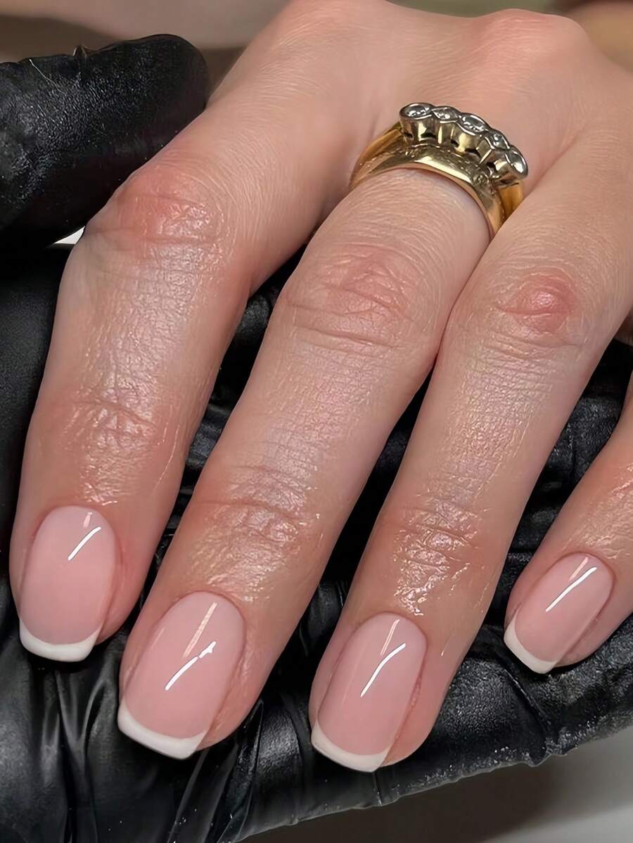 24入組簡約白色法式方形指甲貼片+1張啫喱膠+1支修甲磨板，即貼式美甲指甲用品 - 彩色 - 查看 1