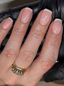 24入組簡約白色法式方形指甲貼片+1張啫喱膠+1支修甲磨板，即貼式美甲指甲用品 - 彩色 - 查看 2