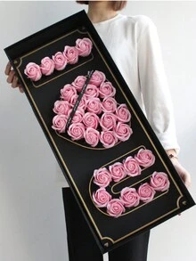 32Pcs I LOVE U Flora Scented Bath Soap Rose Flower Petals, Plant Essential Oil Rose Soap Set Guest Soap Shaped Petals Best Gifts Ideas For Her Women Teens Girls Mom, Anniversary/Birthday/Wedding/Valentine'S Day/Mother'S Day Gift - Dark Pink - 查看 2