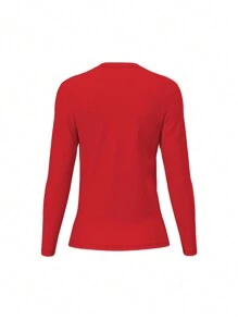 Chất rắn Vòng cổ Áo thun thể thao Cơ bản T Áo sơ mi - Đỏ - Xem 6