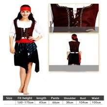 男女成人萬聖節海盜服裝,男性船長傑克·巴羅船長服裝,加勒比海盜cosplay服飾套裝 - 摩卡棕 - 查看 7