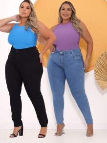 Plus Size Jeans - 中等水洗藍 - 查看 1