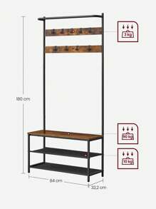 VASAGLE Perchero Zapatero, Perchero Recibidor, con Banco Zapatero, 9 Ganchos Extraíbles, Barra Superior, 32,2 x 84 x 180 cm, Entrada Dormitorio, Industrial, Marrón Rústico y Negro,Regalo de Navidad - Marrón - Ver 5