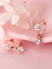 1對流行的豪華花朵鑲嵌幾何形耳環,適合日常佩戴珠寶禮物 - 花朵形 - 查看 7