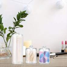 3入組化妝棉盒,浴室組織配件儲物容器,透明塑料藥房罐及蓋裝,適用於棉花棒及牙線 - 無色 - 查看 4