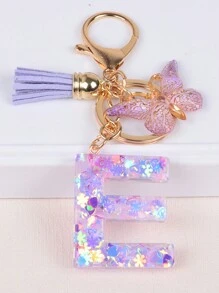1入組亮片字母鑰匙扣,配流蘇和蝴蝶墜飾,樹脂字母汽車鑰匙鏈,可愛的袋子吊飾,背包配件,耳塞盒,保護套配件,適合女性和女孩的禮物 - 彩色 - 查看 12