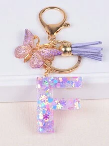 1入組亮片字母鑰匙扣,配流蘇和蝴蝶墜飾,樹脂字母汽車鑰匙鏈,可愛的袋子吊飾,背包配件,耳塞盒,保護套配件,適合女性和女孩的禮物 - 彩色 - 查看 11