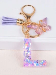 1入組亮片字母鑰匙扣,配流蘇和蝴蝶墜飾,樹脂字母汽車鑰匙鏈,可愛的袋子吊飾,背包配件,耳塞盒,保護套配件,適合女性和女孩的禮物 - 彩色 - 查看 9