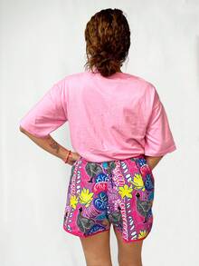 Conjunto de 2 piezas de short estampado  con playera de diferentes colores y modelos - Rosa Fucsia - Ver 3