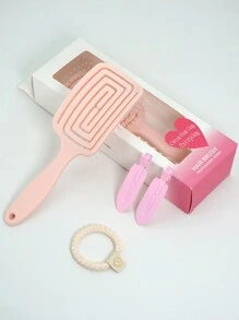 4件套美发造型工具套装，包括1把方形镂空梳、1把直发梳（带礼盒）、1根发圈和2个超可爱的DIY无痕发夹，简约时尚，无痕，适合女性使用，可用于洗脸、化妆、护肤和其他日常场合，是送给女孩的理想礼物。 - 彩色 - 查看 2