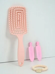 4件套美发造型工具套装，包括1把方形镂空梳、1把直发梳（带礼盒）、1根发圈和2个超可爱的DIY无痕发夹，简约时尚，无痕，适合女性使用，可用于洗脸、化妆、护肤和其他日常场合，是送给女孩的理想礼物。 - 彩色 - 查看 4