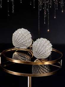 1 par de pendientes de cobre microincrustad con concha de perla estilo francés de lujo, adecuados para banquetes, fiestas, festivales, clubes nocturnos y uso diario de mujeres ( directa de fábrica)