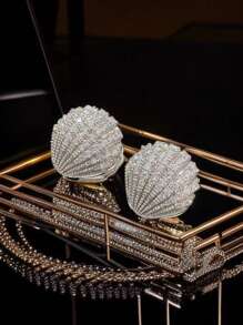 1 par de pendientes de cobre microincrustad con concha de perla estilo francés de lujo, adecuados para banquetes, fiestas, festivales, clubes nocturnos y uso diario de mujeres ( directa de fábrica)