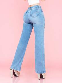 Savi Jeans 2-Tone High-Rise, Wide-Leg Jeans With Front And Back Pockets. - Light Wash - View 3