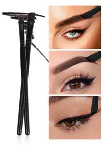 MAANGE 12pcs Professional Eyebrow Makeup Brush Set(6pcs Big Size&6pcs Small Size),Makeup Tools With Soft Fiber For Easy Carrying,Brush For Travel - 黑色 - 查看 6