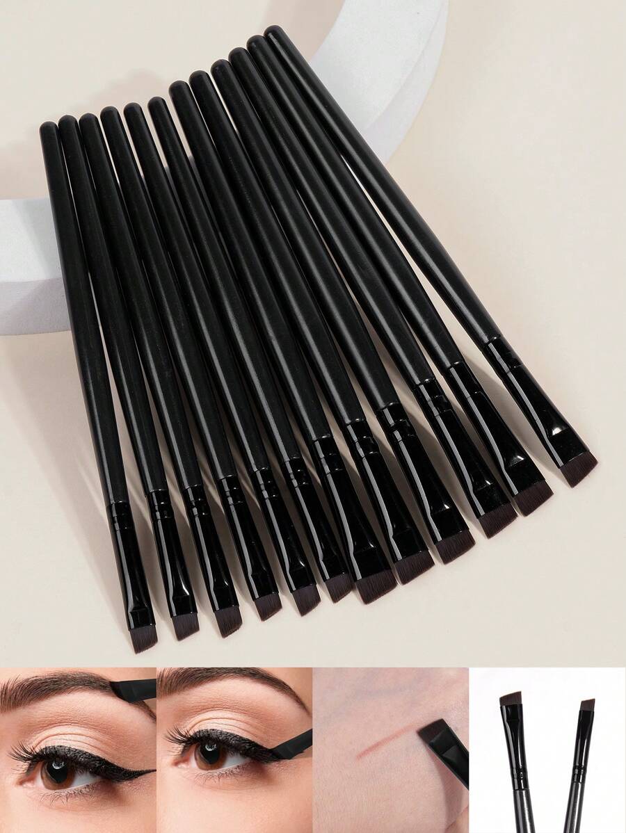MAANGE 12pcs Professional Eyebrow Makeup Brush Set(6pcs Big Size&6pcs Small Size),Makeup Tools With Soft Fiber For Easy Carrying,Brush For Travel - 黑色 - 查看 1