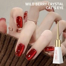 XEIJAYI 1pc 10ml Wild Berry Crystal Magnetic Cat Eye Chrome Nail Powder Chameleon Metallic Nail Art Glitter Powder For Gel Polish DIY Home Nail Salon-No Magnetic Stick Included - 紅色 - 查看 3