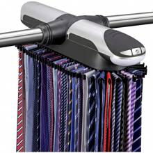 72 Ties Motorized Tie Rack Best Closet Organizer With LED Lights, Automatic Rotation Operates With Batteries - Black - View 1