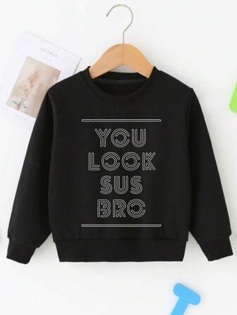 Young Boy Casual Streetwear Letter Printed Round Neck Sweatshirt For Autumn/Winter