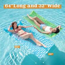 Syncfun 3 Pack 64x32 Inch Inflatable Pool Mat Swimming Pool Mattress Float Lounge With Headrest, Pool Float Air Mat For Adults - orange grön blå - Visa 3