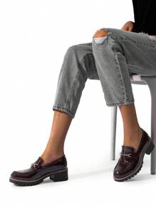 Women's Loafers Shoes Slip-On Chunky Platform Comfortable Dressy Business Casual Loafers - 酒紅色 - 查看 4