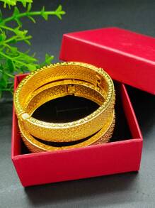 2pcs Simple Gold-Plated Bracelet With Gift Box Packaging For Wedding, Party, Anniversary, Valentine's Day, Mother's Day Gift, Ideal For Dubai Bride - Yellow Gold - View 2