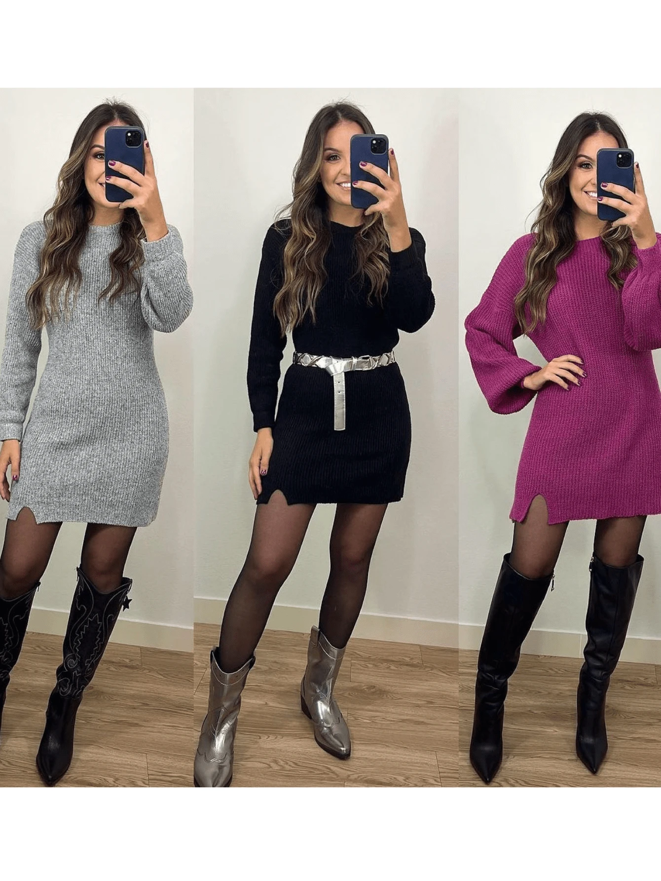 Women Sweater Dresses - màu đen - Xem 1